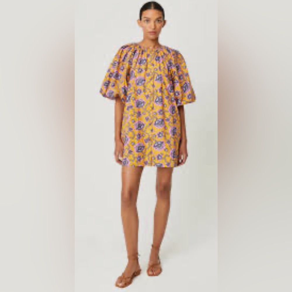 Rhode‎ Paloma Dress in Gold Lotus Print Oversized Button Resort Chic Medium
